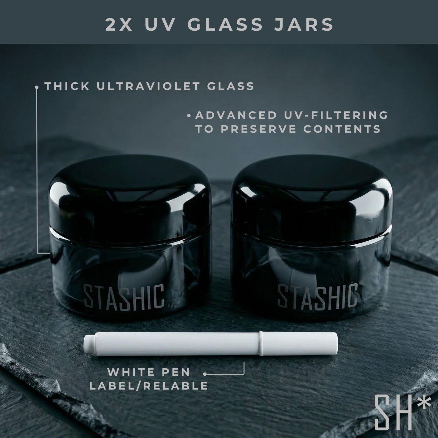 2x 100ml UV Glass Jar